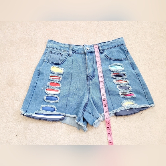 Mislook medium wash distressed cuffed hem denim jean shorts size MEDIUM cool - Picture 7 of 8